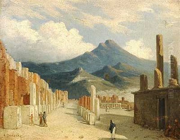 Parti Fra Pompei Med Vesuv I Baggrunden by Adrien Dauzats