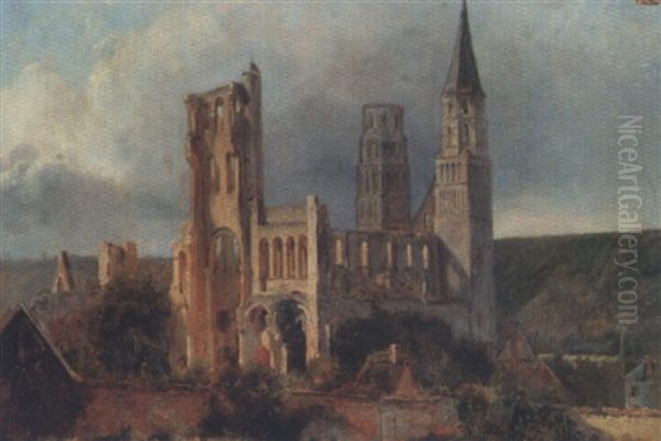 L'abbaye De Jumieges Oil Painting by Adrien Dauzats