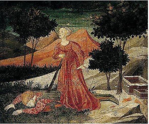 Pyramus And Thisbe Oil Painting by Apollonio di Giovanni