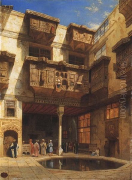 Interieur D'une Cour Au Caire Oil Painting by Adrien Dauzats