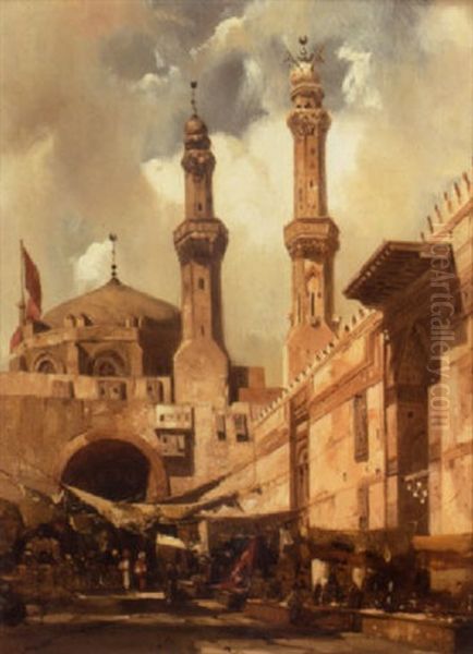 A Cairo Bazaar Oil Painting by Adrien Dauzats