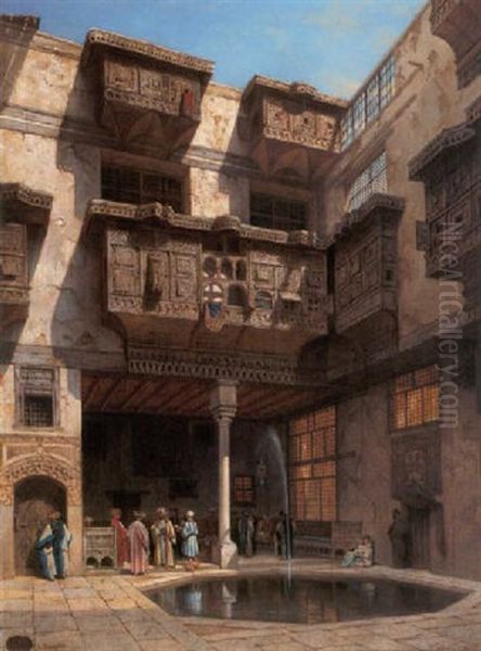 A Courtyard In Cairo Oil Painting by Adrien Dauzats