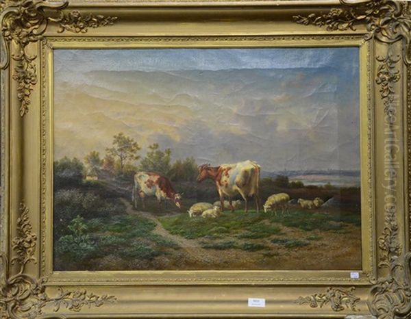 Vaches Et Moutons Oil Painting by Jean-Baptiste Davelooze