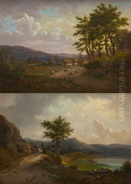 Paysages Animes (2 Works) Oil Painting by Jean-Baptiste Davelooze