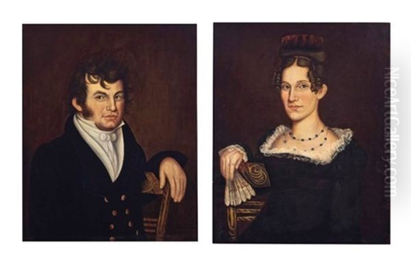 A Pair Of Portraits Of A Gentleman And Lady Oil Painting by Patrick Henry Davenport