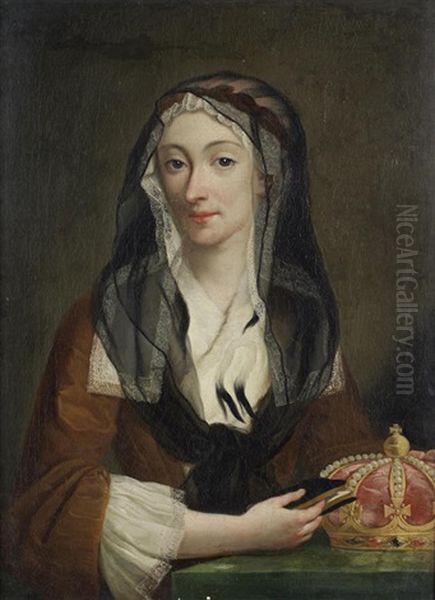 Portrait Of Maria Clementina Sobieska, Half-length, In A Brown Dress And Black Shawl Oil Painting by Antonio David