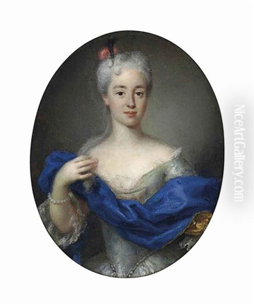 Portrait Of Maria Clementina Sobieska In A White Dress And Blue Wrap by Antonio David