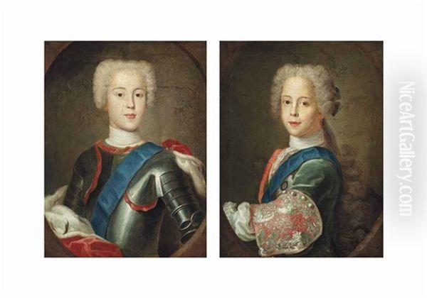 Portrait Of Prince Charles Edward Stuart (1720-1788)... (+ Portrait Of Prince Henry Benedict Stuart, Later Cardinal York (1725-1807), Half-length; Pair) Oil Painting by Antonio David