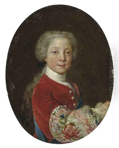 Portrait Of Prince Henry Benedict Stuart As A Boy In A Red Velvet Coat With Elaborately Embroidered Sleeve With Thistle Motif, With The Sash Of The Order... Oil Painting by Antonio David