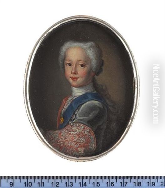 Henry Benedict Stuart As A Young Boy, Wearing Grey Coat With Pink Lining And Large Embroidered Cuffs, Blue Sash And Breast Star Of The Order Of The Thistle Oil Painting by Antonio David