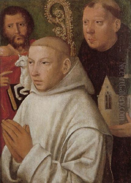 Saints John The Baptist And Benedict With A Monastic Donor Oil Painting by Gerard David