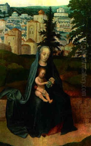 The Virgin And Child Seated In A Landscape, Jerusalem Beyond Oil Painting by Gerard David