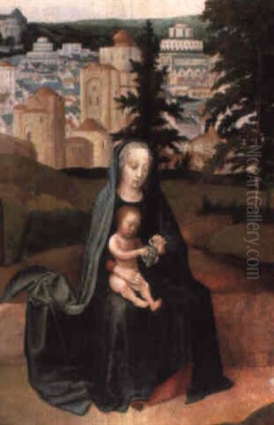 The Virgin And Child Seated In A Landscape, Jerusalem Beyond Oil Painting by Gerard David