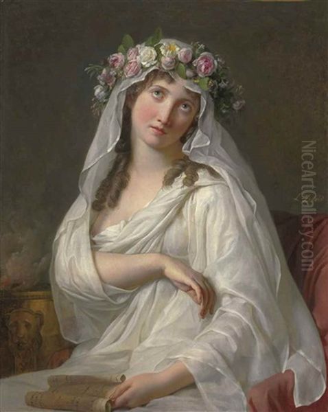 A Vestal Oil Painting by Jacques-Louis David