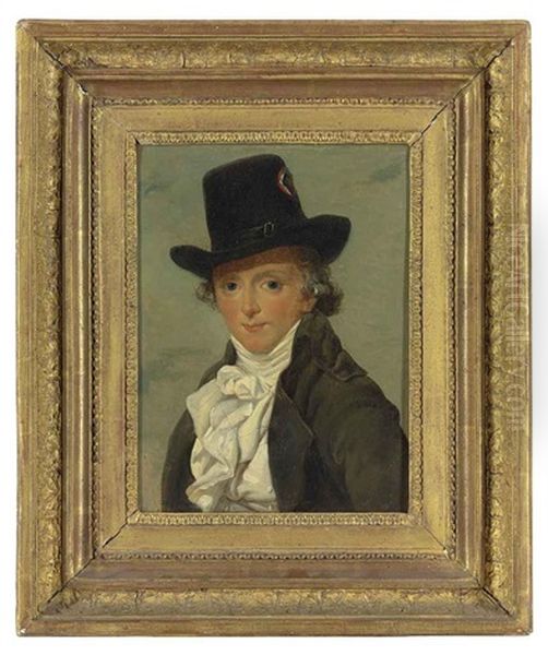 Portrait Of Pierre Seriziat, The Artist's Brother-in-law In A Hat With A Tricolour Cockade, A Black Coat And White Stock Oil Painting by Jacques-Louis David