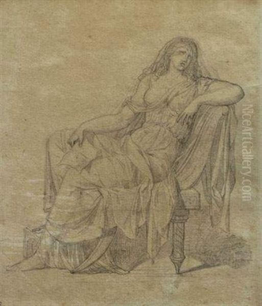 Etude De Femme Assise Lisant Une Lettre (+ Another, Verso) Oil Painting by Jacques-Louis David