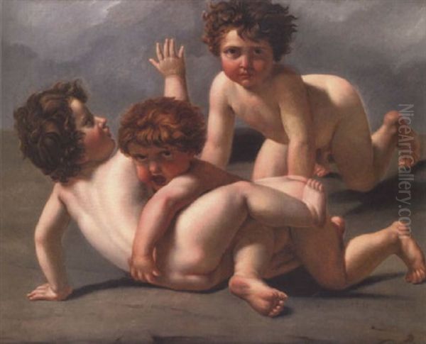 Three Children Brawling Oil Painting by Jacques-Louis David