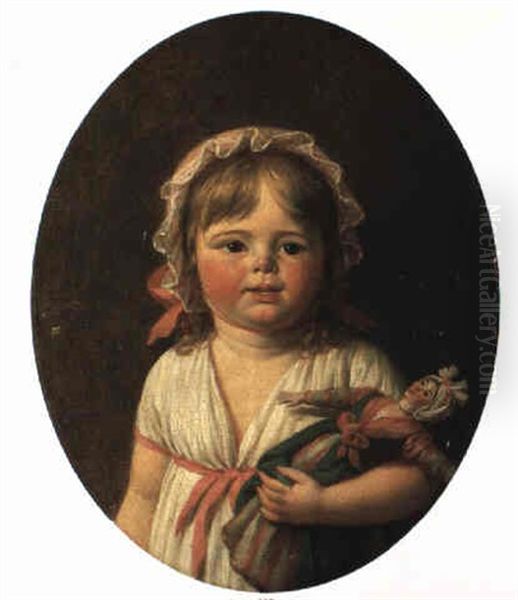 A Young Girl Holding A Doll Oil Painting by Jacques-Louis David