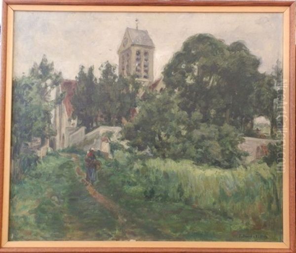 Paysanne Dans Un Chemin Devant L'eglise Oil Painting by Germain David-Nillet