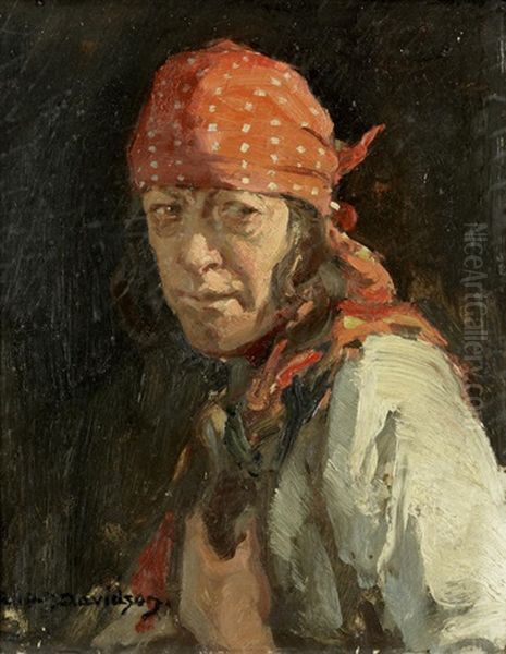 Portrait Of A Man Wearing A Bandana Oil Painting by Allan Douglas Davidson