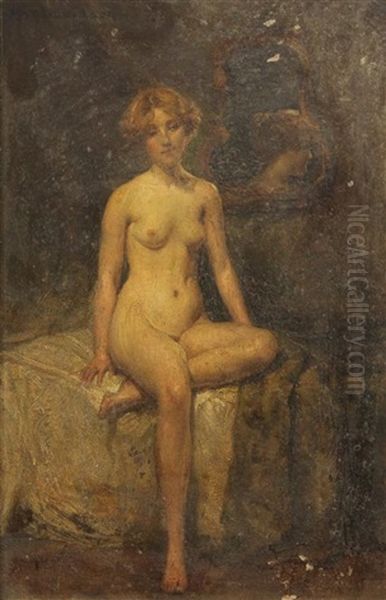 Studio Interior With Seated Female Nude Oil Painting by Allan Douglas Davidson