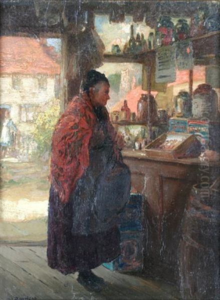 A Lady In A Village Shop Oil Painting by Allan Douglas Davidson