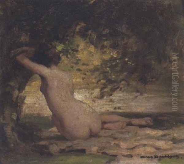 Reclining Nude Beside A Tree Oil Painting by Allan Douglas Davidson