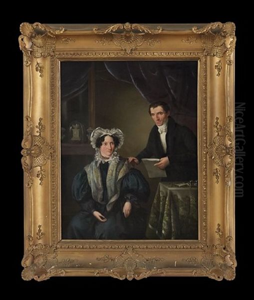 Elegant Couple In A Study Oil Painting by Ezechiel Davidson