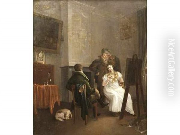 Femme Peintre Dans Son Atelier Oil Painting by Ezechiel Davidson