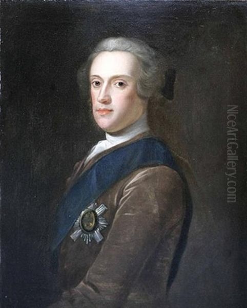 Portrait Of Sir James Hamilton, 6th Duke Of Hamilton Wearing The Badge Of The Order Of The Thistle Oil Painting by Jeremiah Davidson