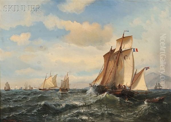 French Fishing Fleet Off Havre Oil Painting by Julian O. Davidson