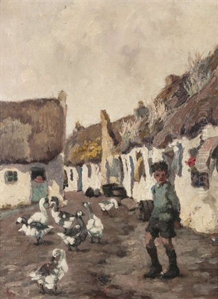 Geese In The Claddagh Oil Painting by Lilian Lucy Davidson