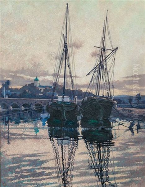 Boats At Wicklow, Dusk Oil Painting by Lilian Lucy Davidson