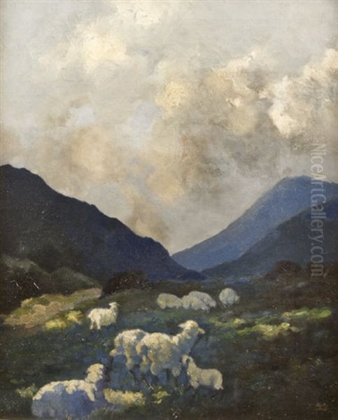 Sheep Grazing Oil Painting by Lilian Lucy Davidson