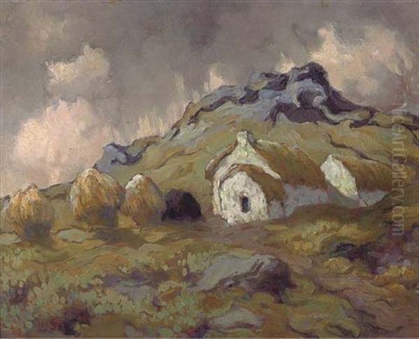 Cottages, Connemara Oil Painting by Lilian Lucy Davidson