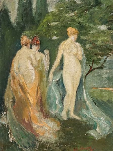 Nudes In A Landscape Oil Painting by Arthur B. Davies