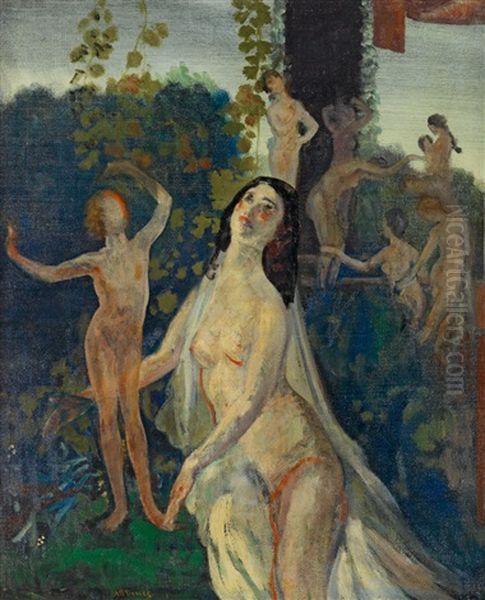 Nudes In A Wooded Landscape Oil Painting by Arthur B. Davies