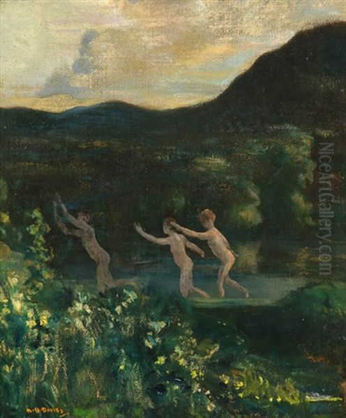 Nudes In Landscape Oil Painting by Arthur B. Davies