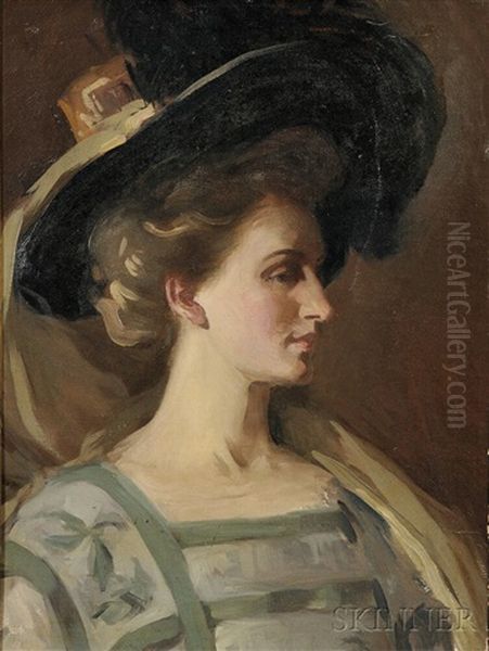 Profile Of A Woman With Portrait Hat Oil Painting by Arthur B. Davies