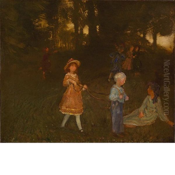 Playing In The Woods (loitering Children) Oil Painting by Arthur B. Davies