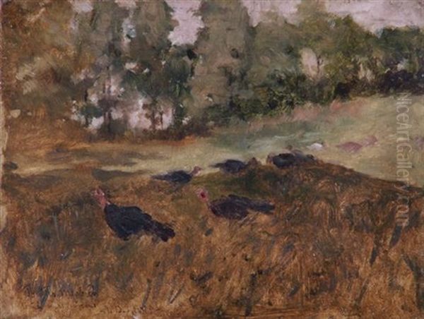 Wild Turkeys In The Grass Oil Painting by Arthur B. Davies