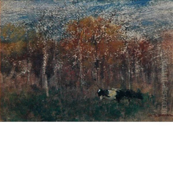 Cows In A Landscape Oil Painting by Arthur B. Davies