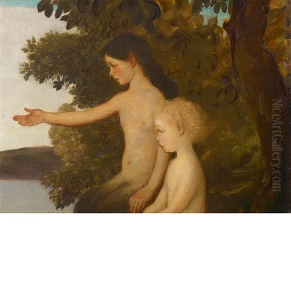 Little Fauns On The Banks Of The Arethusa Oil Painting by Arthur B. Davies