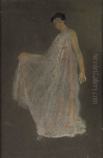 Standing Woman In A Flowing White Robe Oil Painting by Arthur B. Davies