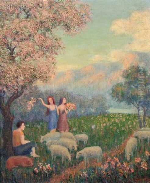 Shepherdess Oil Painting by Arthur B. Davies