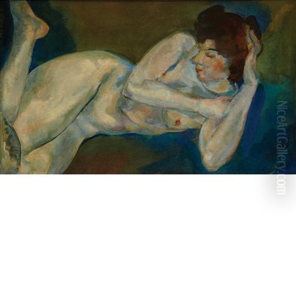 Reclining Female Nude Oil Painting by Arthur B. Davies