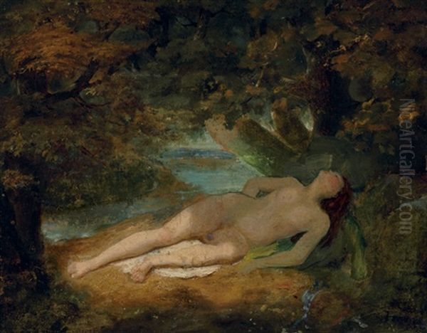 Nude In Landscape Oil Painting by Arthur B. Davies