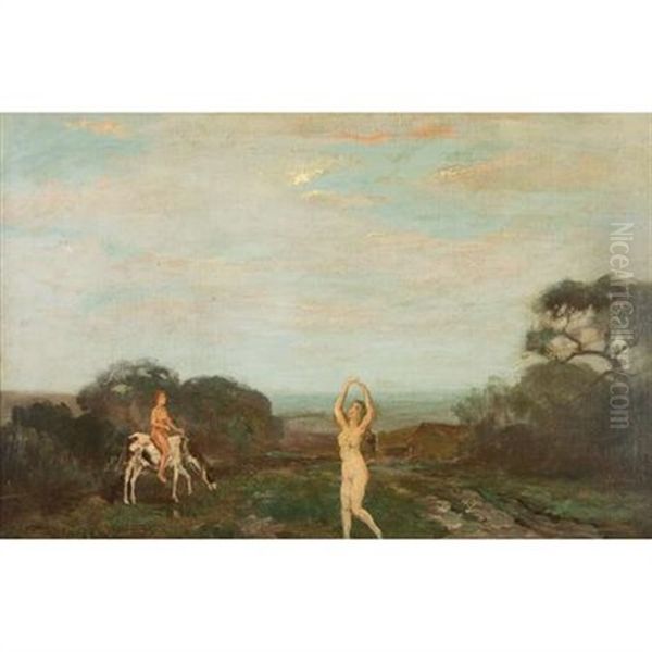 Adam And Eve Oil Painting by Arthur B. Davies