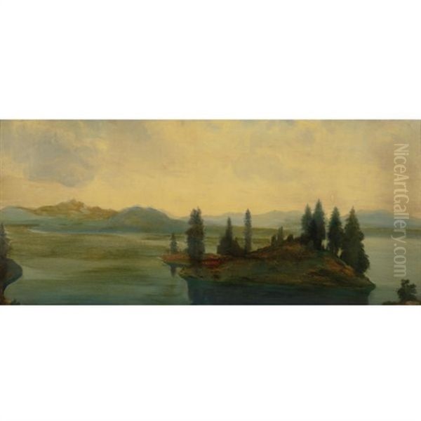 Lake And Island, Sierra Nevada Oil Painting by Arthur B. Davies