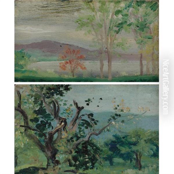 Old Apple Orchard (+ Rockland Landscape, Various Sizes; Pair) Oil Painting by Arthur B. Davies